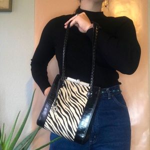 Brighton Zebra Black Leather Bag